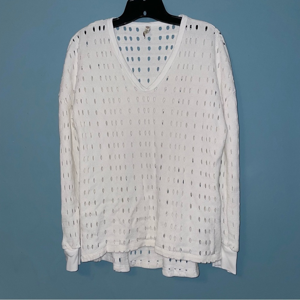 XCVI Pierced Cutout V-Neck Cotton Sweater Size Medium